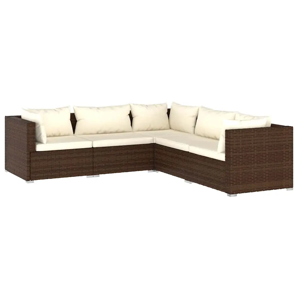 5 Piece Garden Lounge Set with Cushions Poly Rattan Brown 3101698 - Furniture