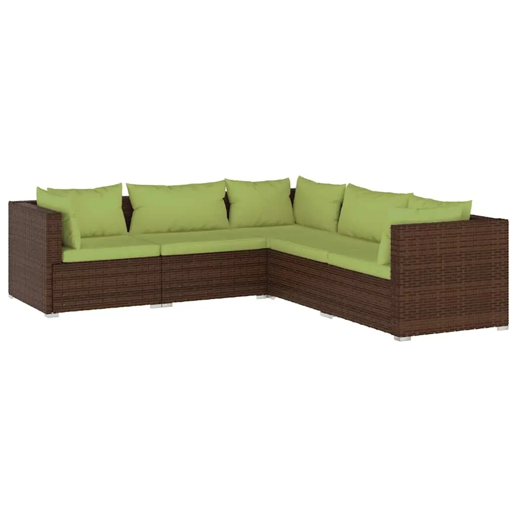 5 Piece Garden Lounge Set with Cushions Poly Rattan Brown 3101700 - Furniture