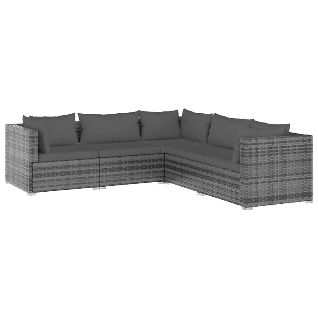 5 Piece Garden Lounge Set with Cushions Poly Rattan Grey 3101701 - Furniture