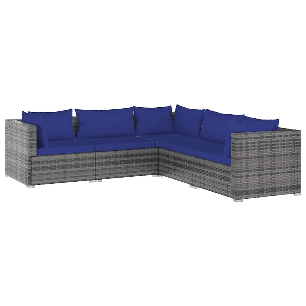 5 Piece Garden Lounge Set with Cushions Poly Rattan Grey 3101702 - Furniture