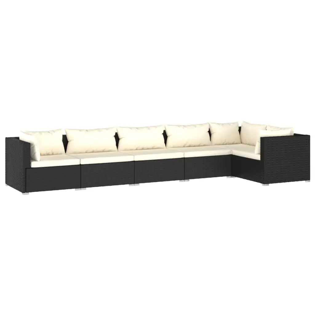 6 Piece Garden Lounge Set with Cushions Poly Rattan Black 3101703 - Furniture
