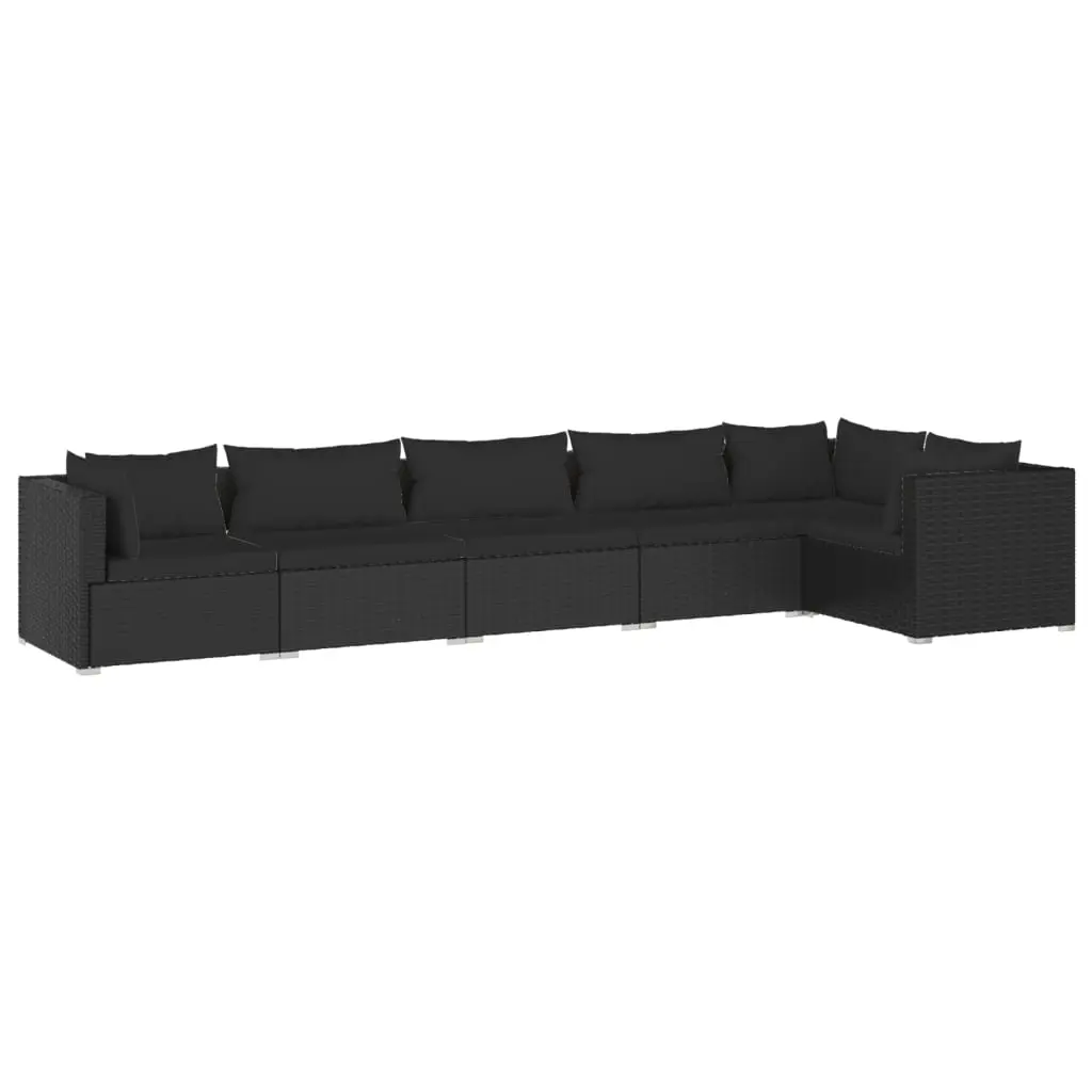 6 Piece Garden Lounge Set with Cushions Poly Rattan Black 3101704 - Furniture
