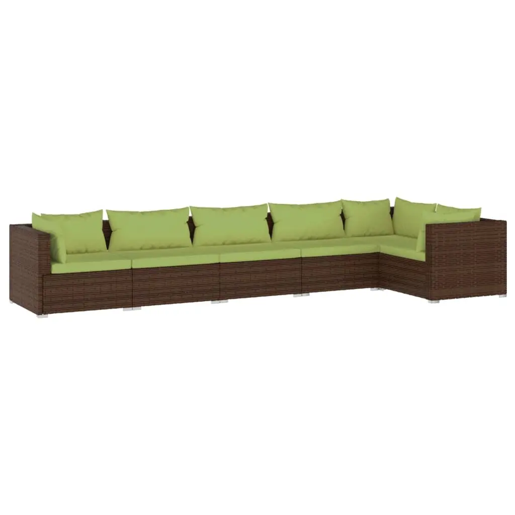 6 Piece Garden Lounge Set with Cushions Poly Rattan Brown 3101708 - Furniture