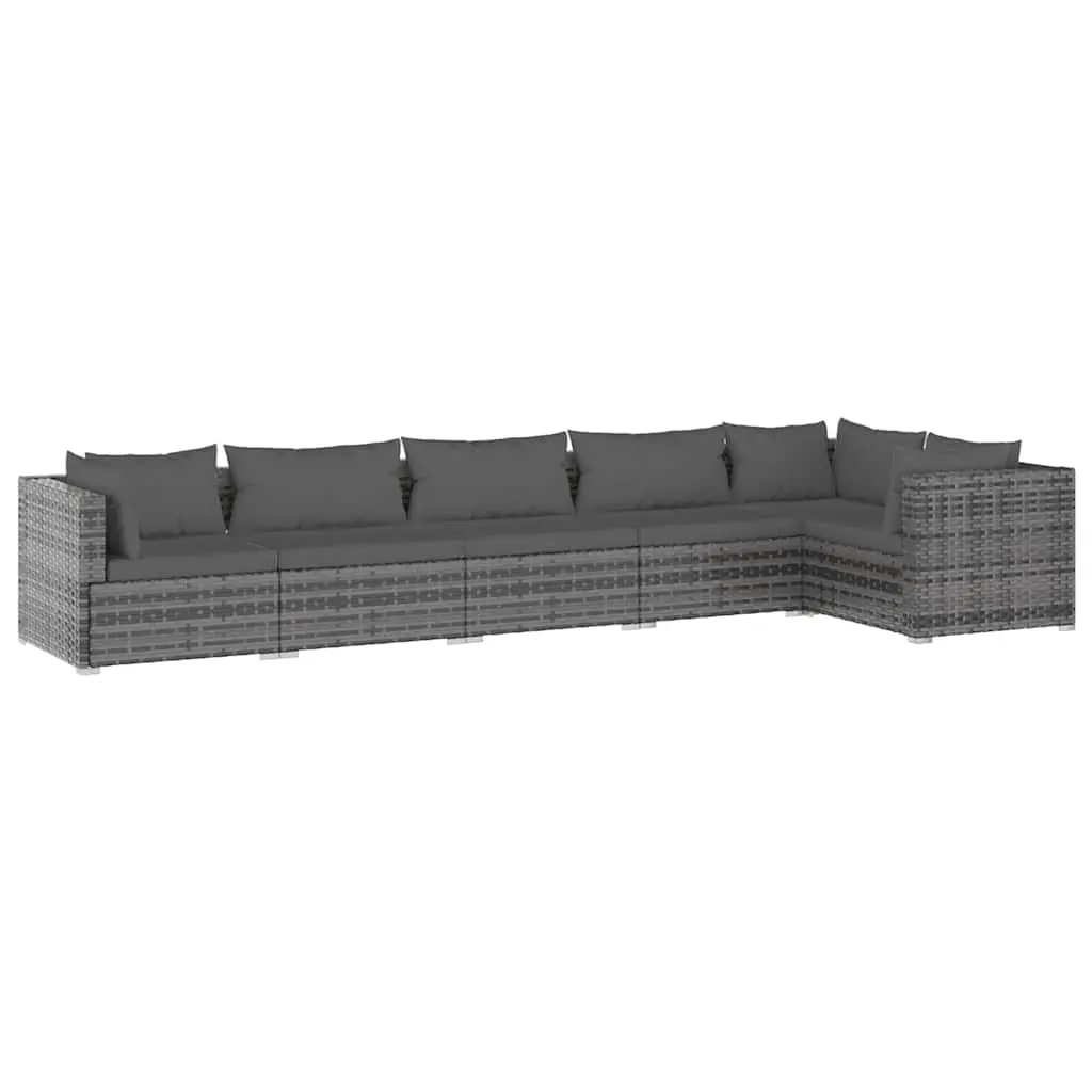 6 Piece Garden Lounge Set with Cushions Poly Rattan Grey 3101709 - Furniture