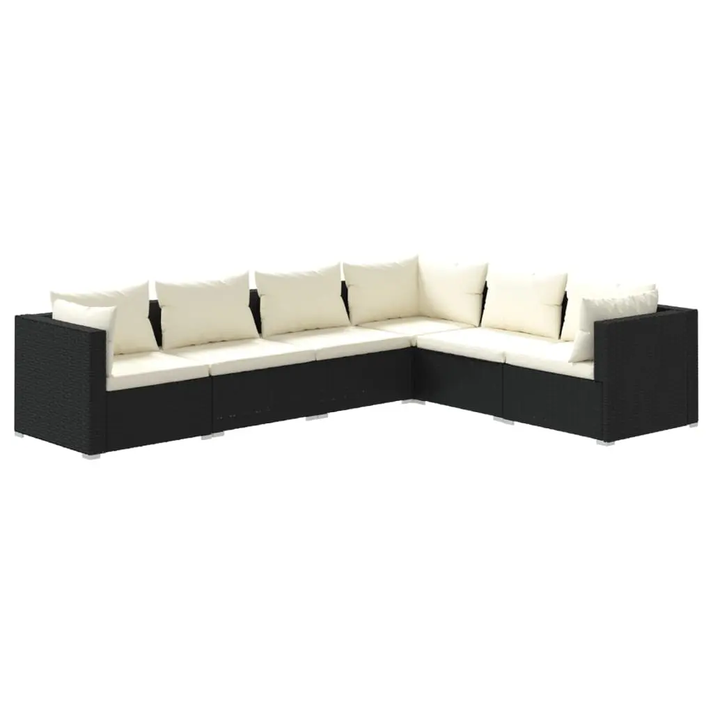6 Piece Garden Lounge Set with Cushions Poly Rattan Black 3101711 - Furniture