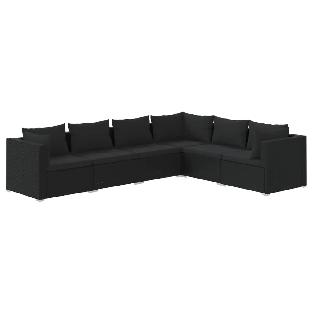 6 Piece Garden Lounge Set with Cushions Poly Rattan Black 3101712 - Furniture