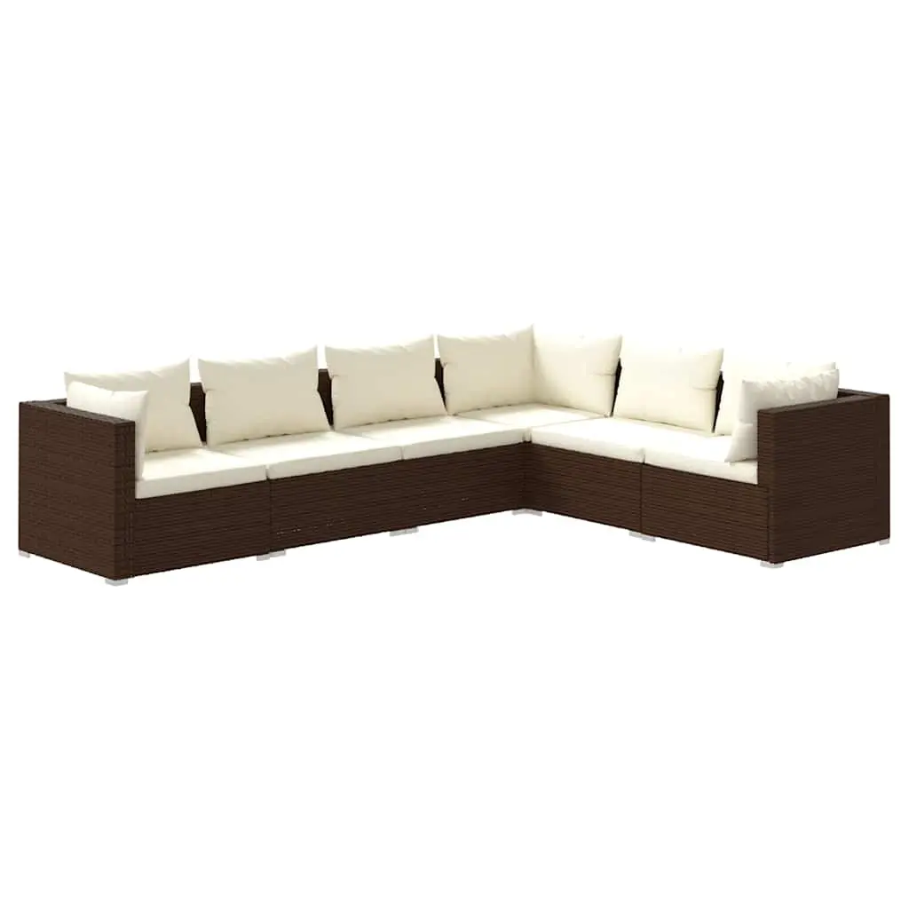 6 Piece Garden Lounge Set with Cushions Poly Rattan Brown 3101714 - Furniture