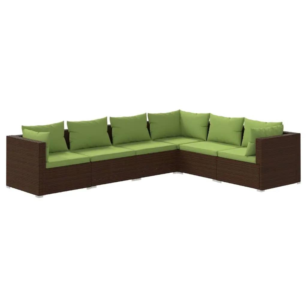 6 Piece Garden Lounge Set with Cushions Poly Rattan Brown 3101716 - Furniture