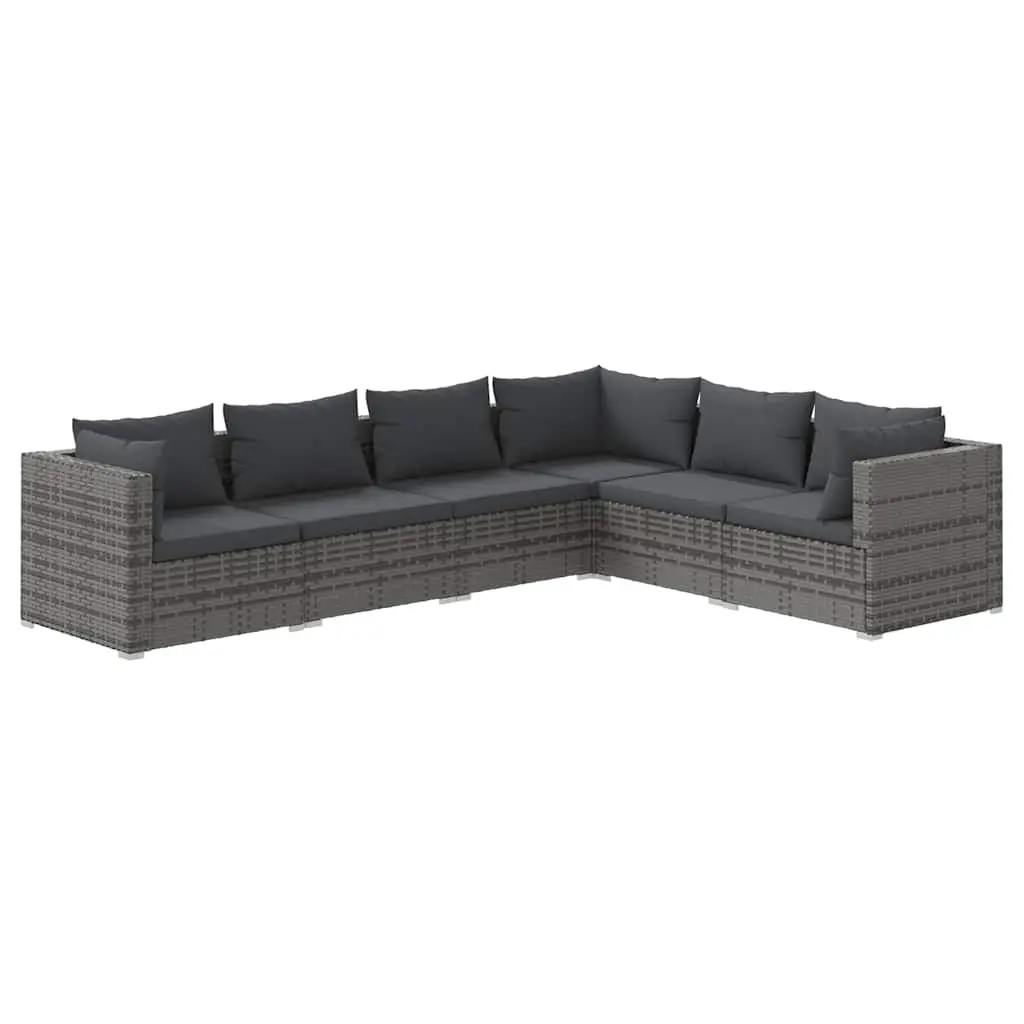 6 Piece Garden Lounge Set with Cushions Poly Rattan Grey 3101717 - Furniture