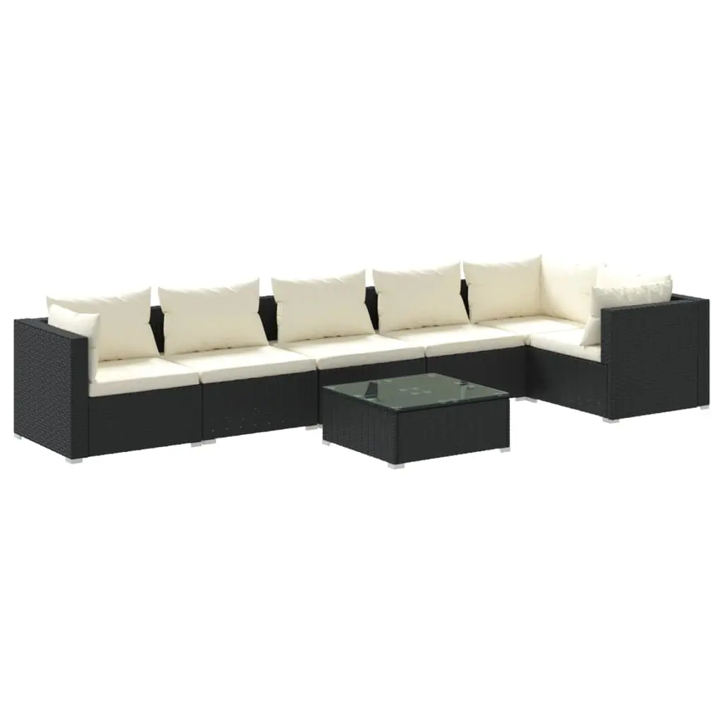 7 Piece Garden Lounge Set with Cushions Poly Rattan Black 3101719 - Furniture