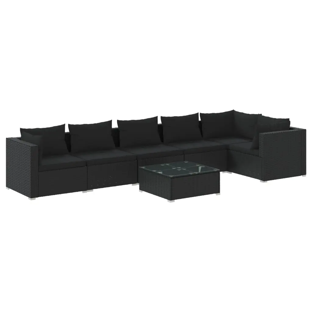 7 Piece Garden Lounge Set with Cushions Poly Rattan Black 3101720 - Furniture