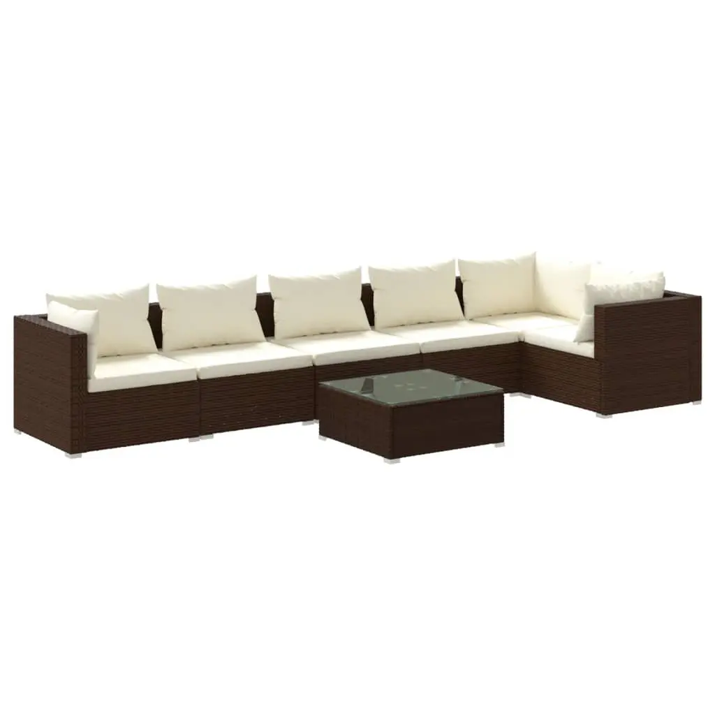 7 Piece Garden Lounge Set with Cushions Poly Rattan Brown 3101722 - Furniture