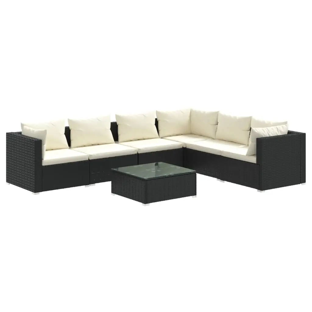 7 Piece Garden Lounge Set with Cushions Poly Rattan Black 3101727 - Furniture