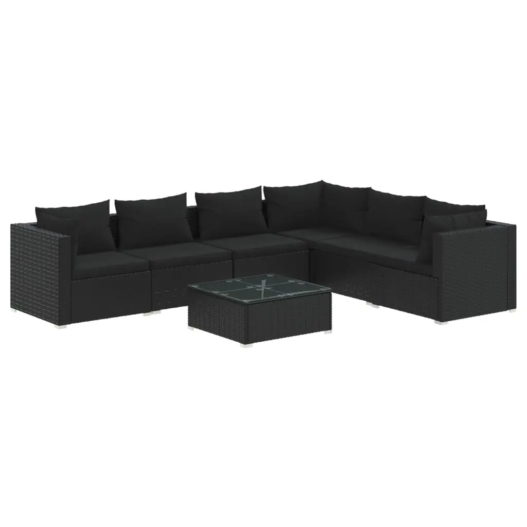 7 Piece Garden Lounge Set with Cushions Poly Rattan Black 3101728 - Furniture