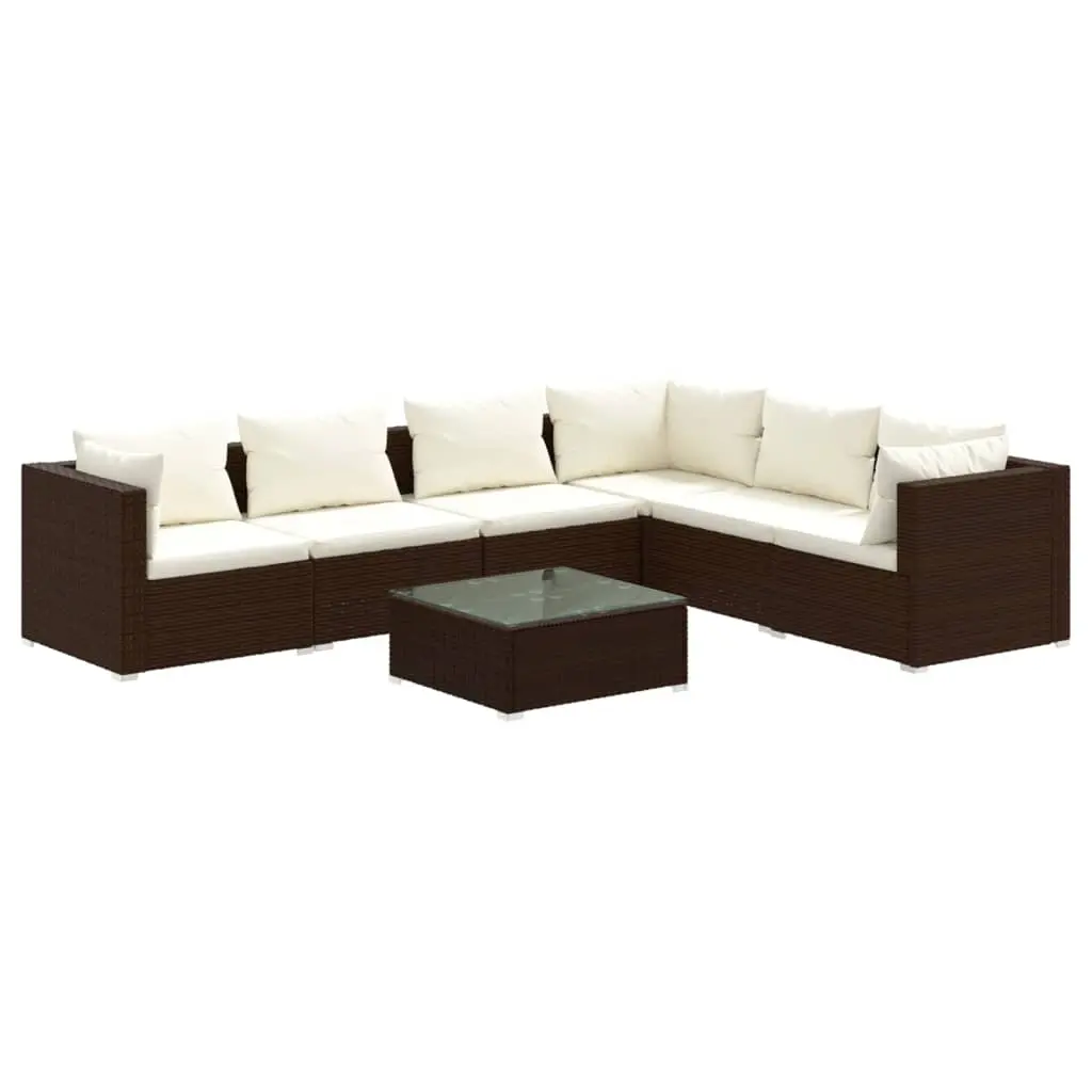7 Piece Garden Lounge Set with Cushions Poly Rattan Brown 3101730 - Furniture