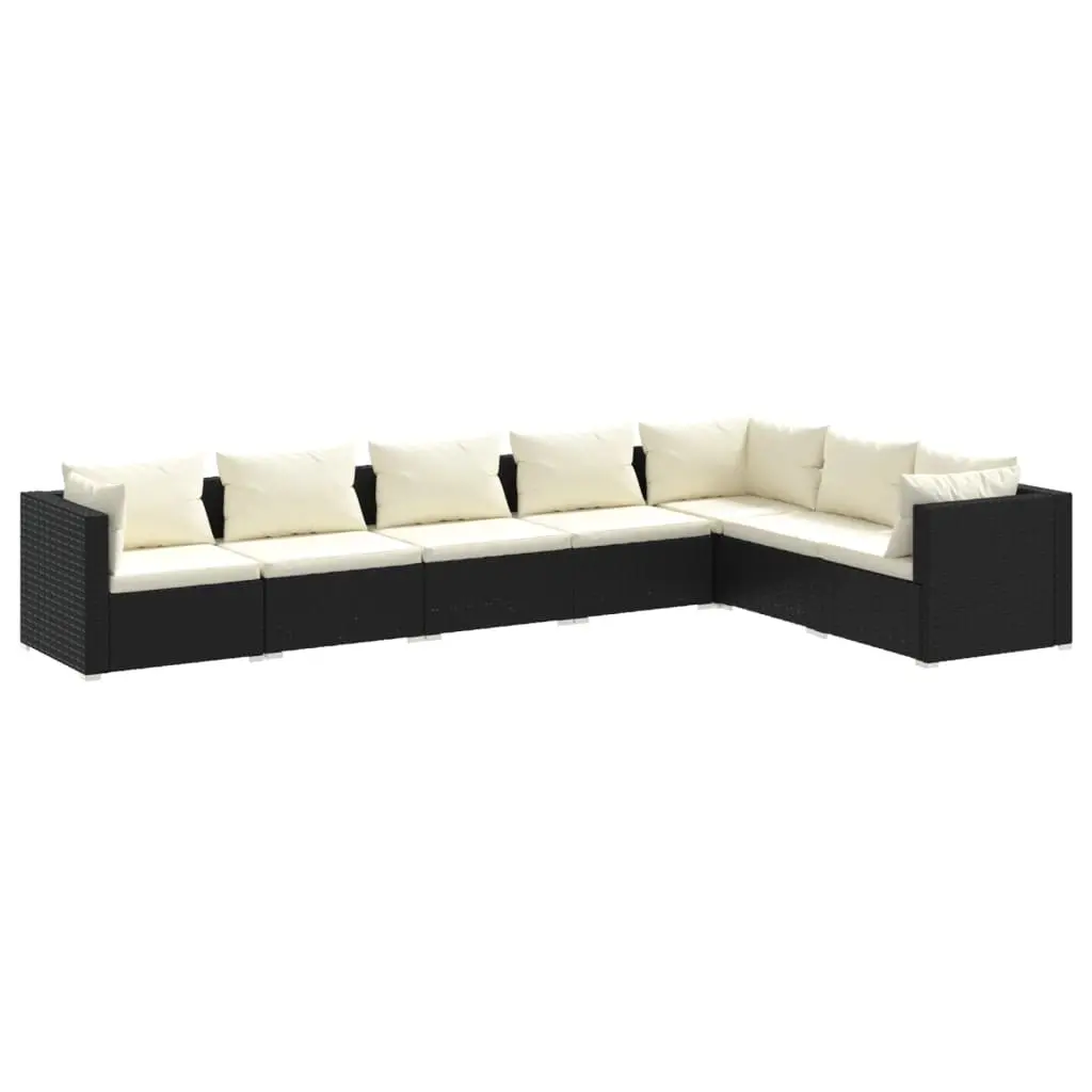 7 Piece Garden Lounge Set with Cushions Poly Rattan Black 3101735 - Furniture