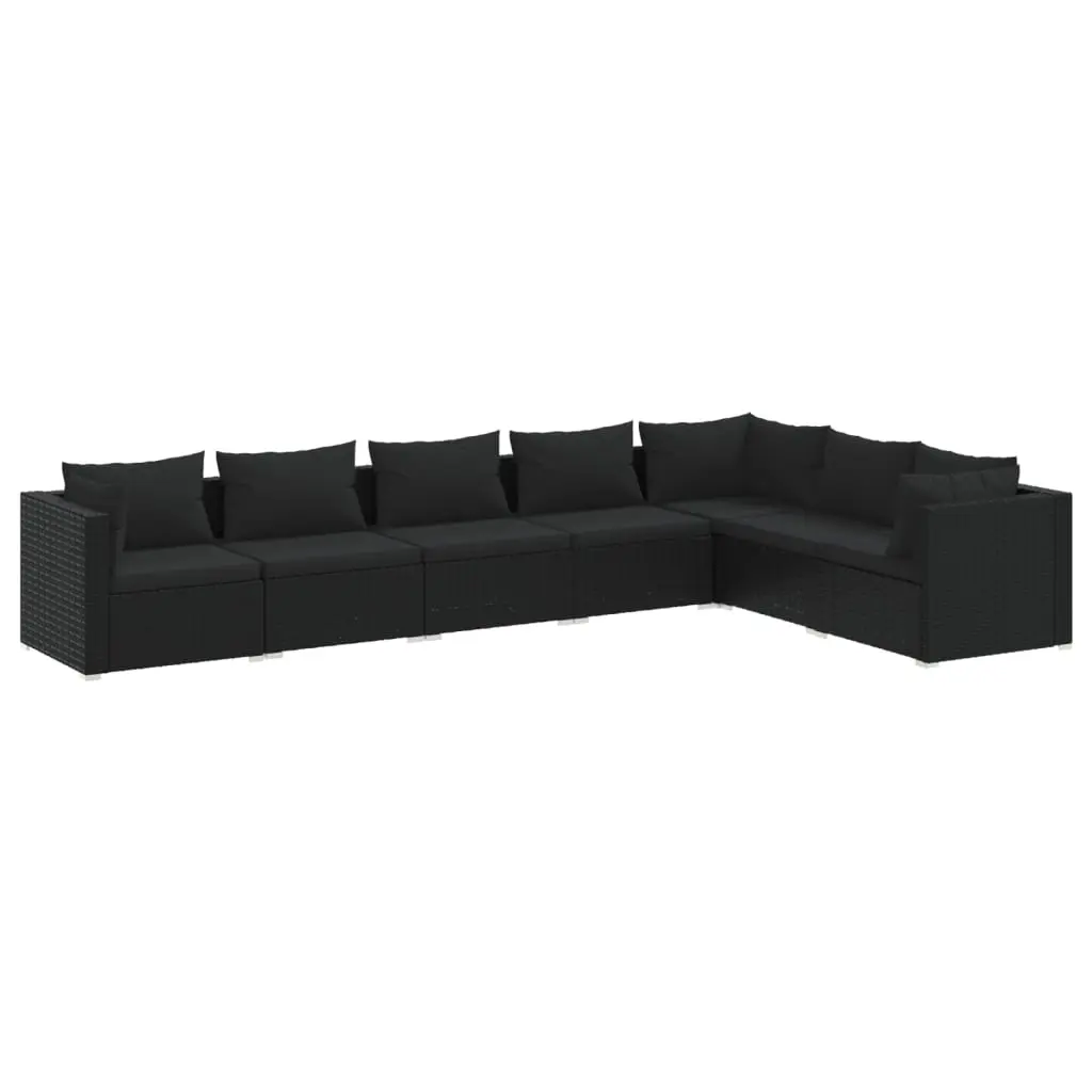 7 Piece Garden Lounge Set with Cushions Poly Rattan Black 3101736 - Furniture