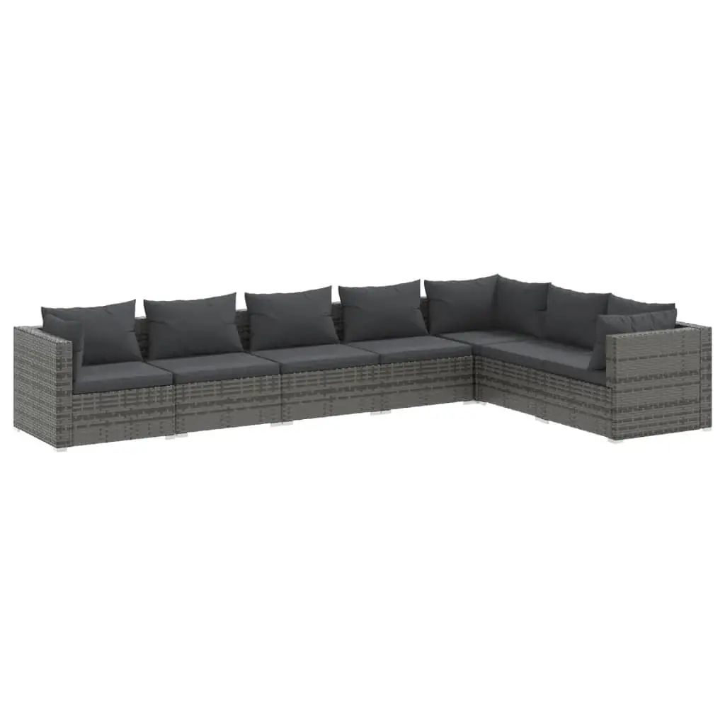 7 Piece Garden Lounge Set with Cushions Poly Rattan Grey 3101741 - Furniture