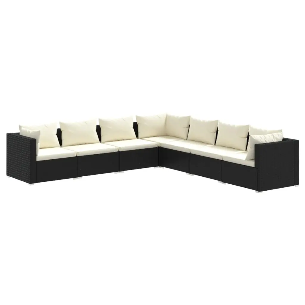 7 Piece Garden Lounge Set with Cushions Poly Rattan Black 3101743 - Furniture