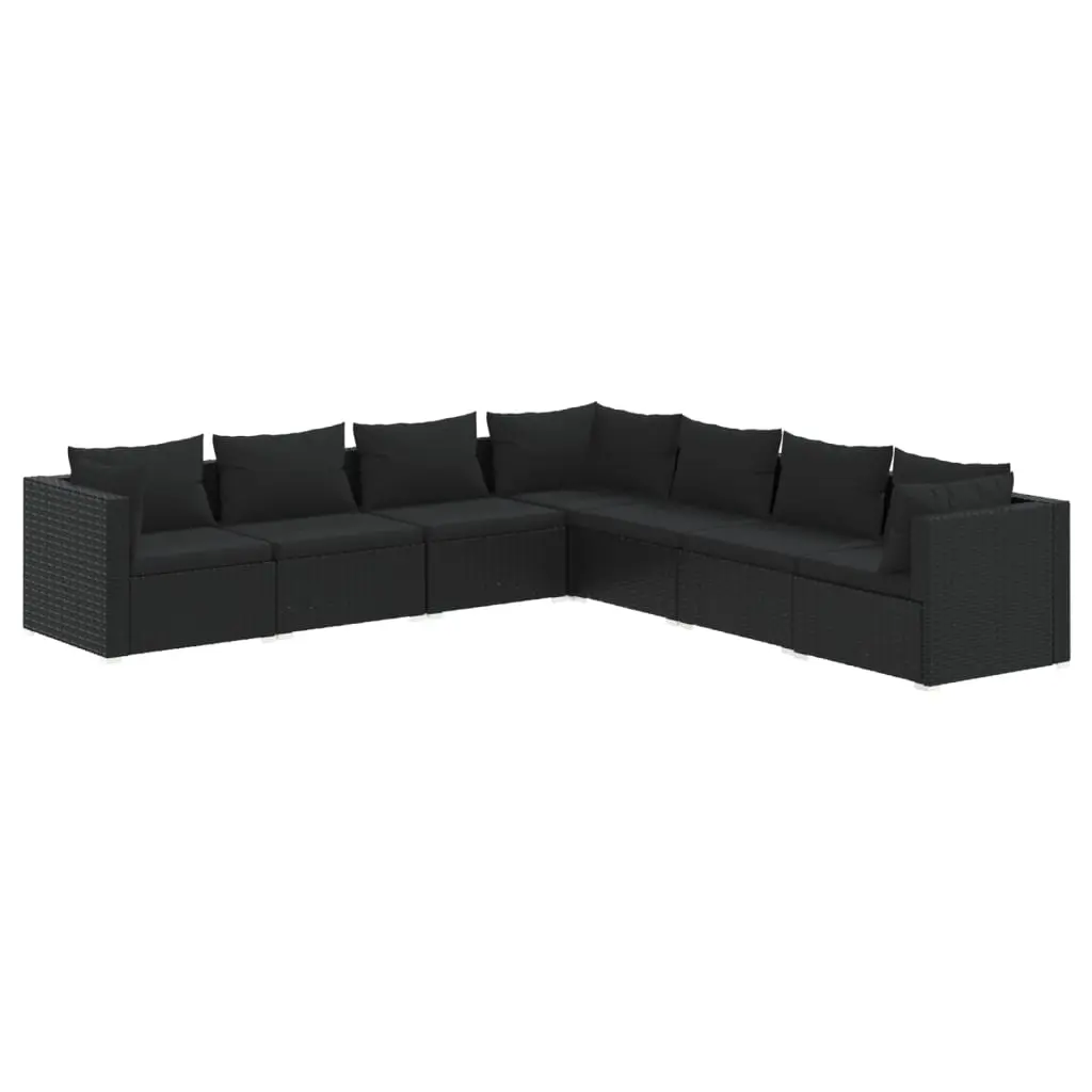 7 Piece Garden Lounge Set with Cushions Poly Rattan Black 3101744 - Furniture