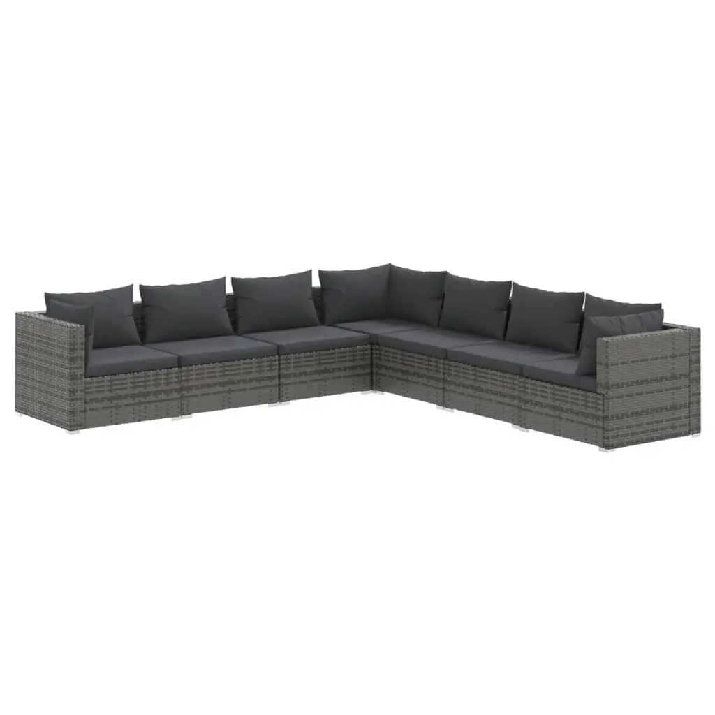 7 Piece Garden Lounge Set with Cushions Poly Rattan Grey 3101749 - Furniture