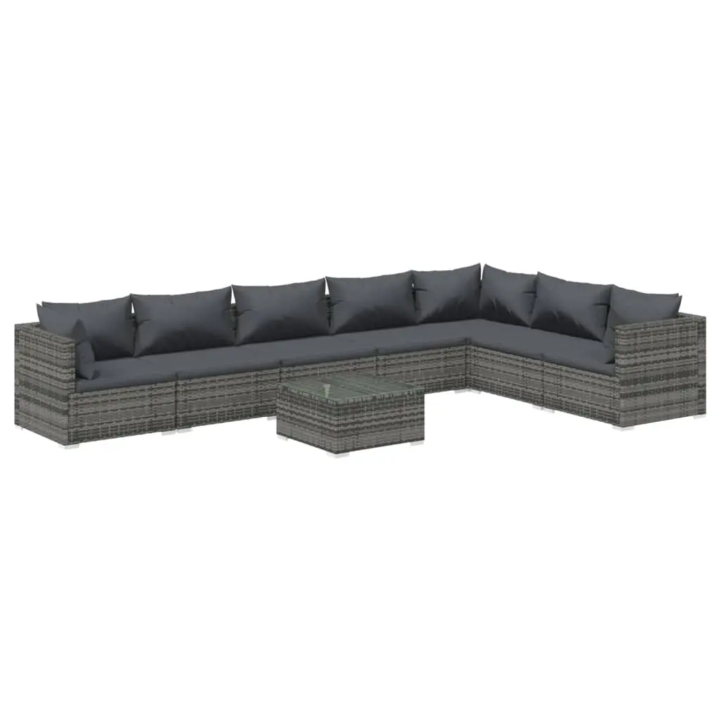 8 Piece Garden Lounge Set with Cushions Poly Rattan Grey 3101757 - Furniture
