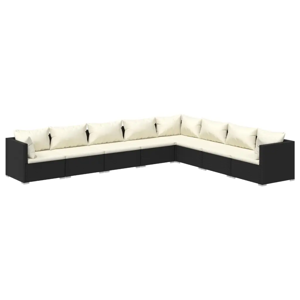 8 Piece Garden Lounge Set with Cushions Poly Rattan Black 3101767 - Furniture