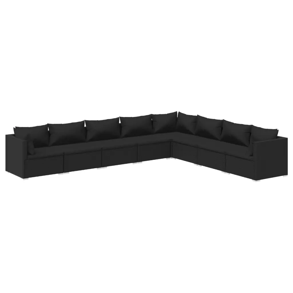 8 Piece Garden Lounge Set with Cushions Poly Rattan Black 3101768 - Furniture
