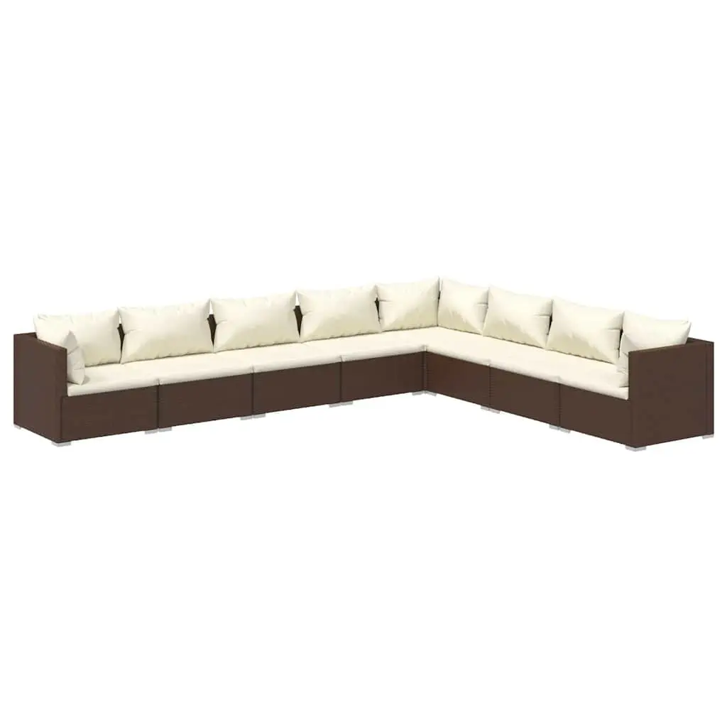8 Piece Garden Lounge Set with Cushions Poly Rattan Brown 3101770 - Furniture