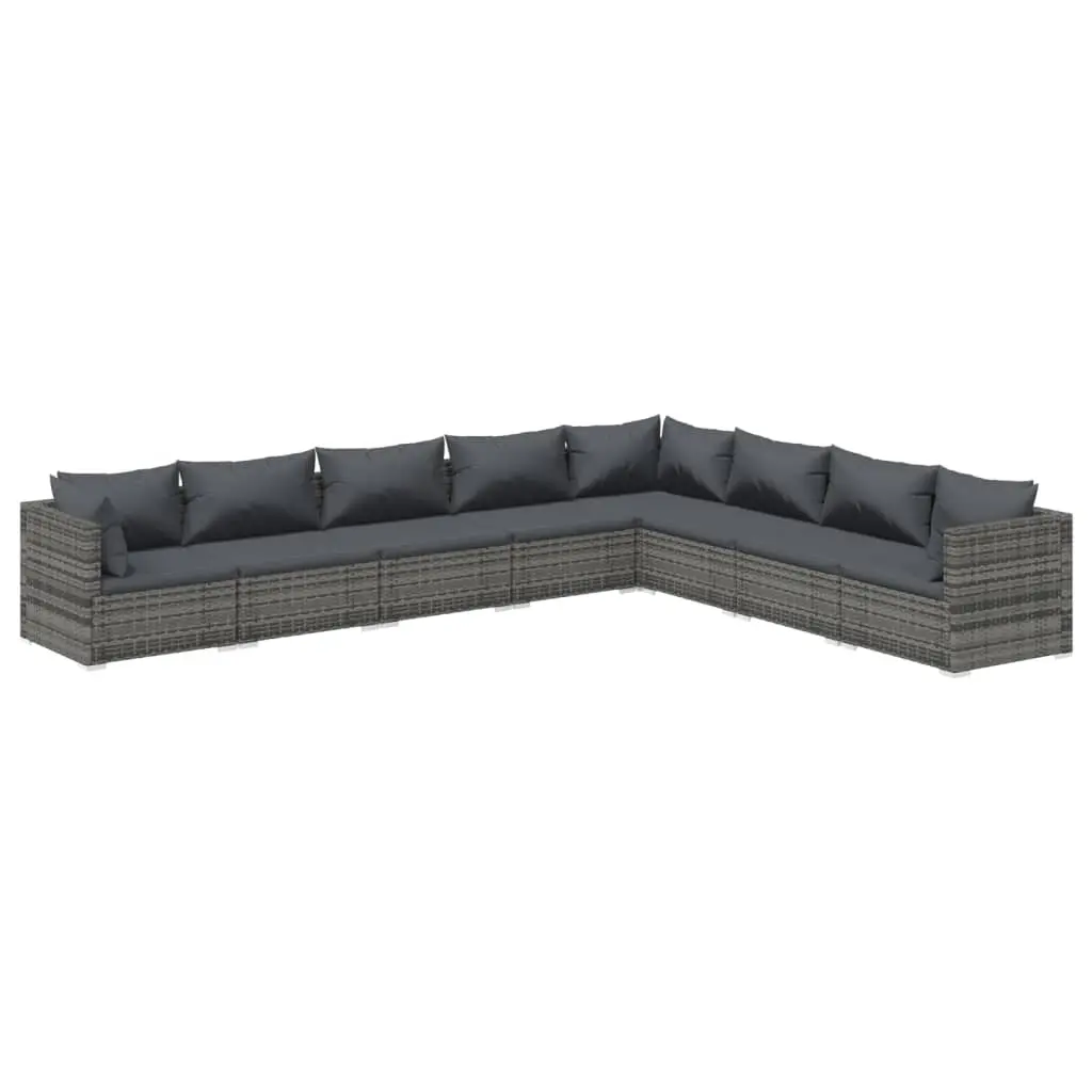 8 Piece Garden Lounge Set with Cushions Poly Rattan Grey 3101773 - Furniture