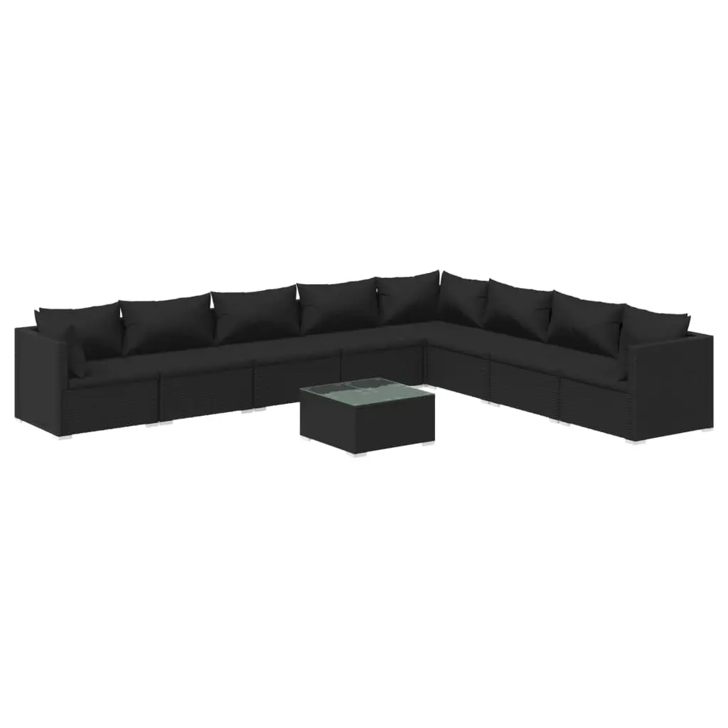 9 Piece Garden Lounge Set with Cushions Poly Rattan Black 3101776 - Furniture
