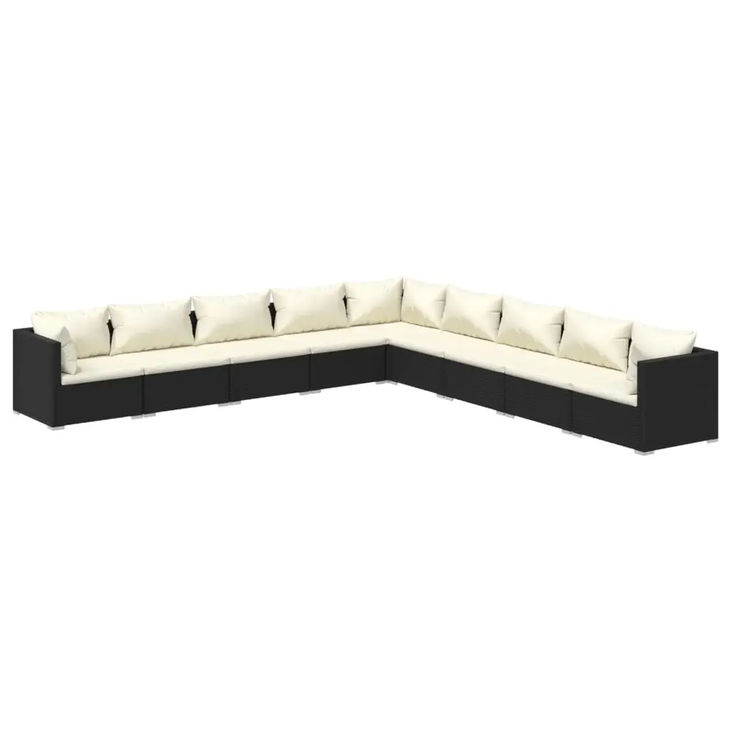 9 Piece Garden Lounge Set with Cushions Poly Rattan Black 3101783 - Furniture