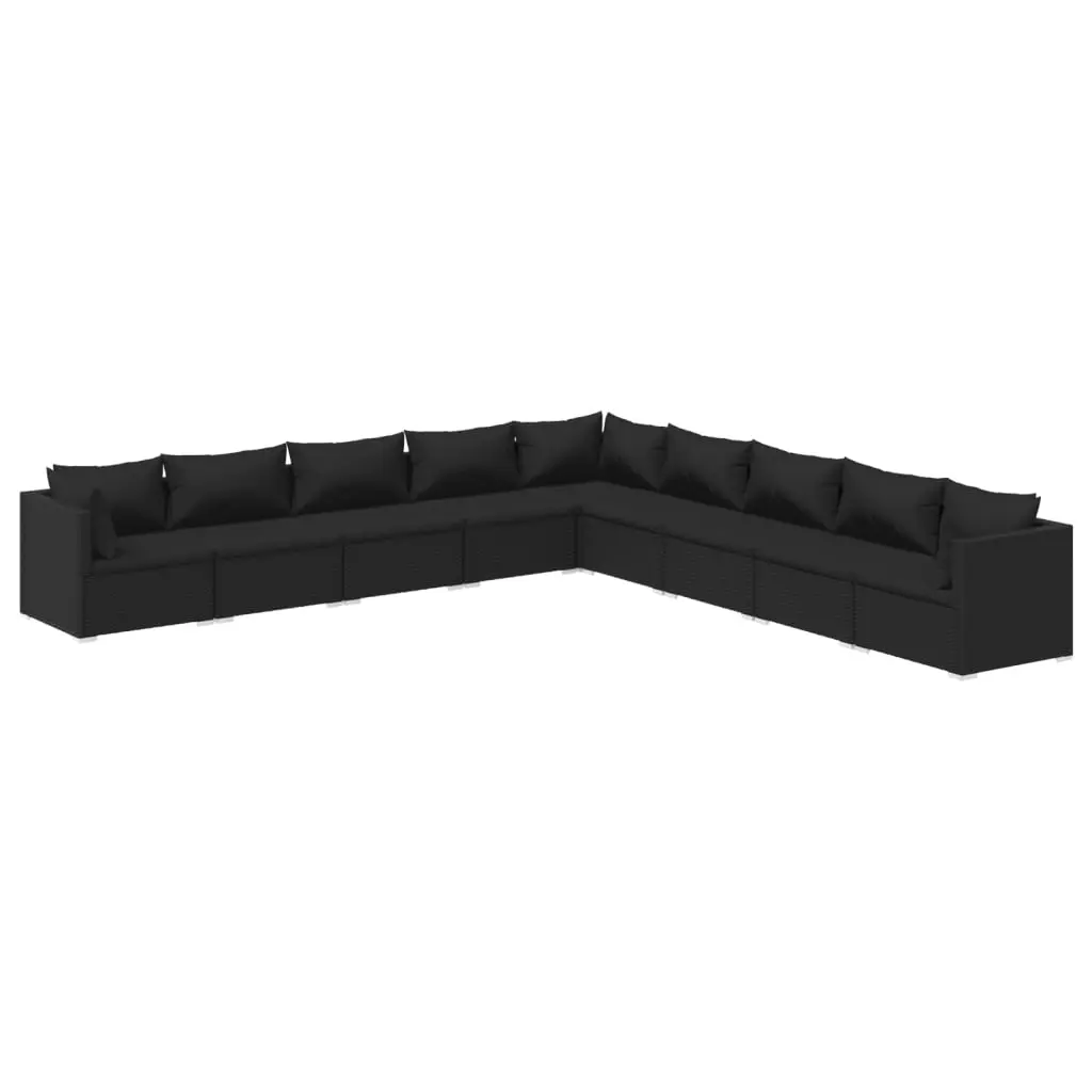 9 Piece Garden Lounge Set with Cushions Poly Rattan Black 3101784 - Furniture