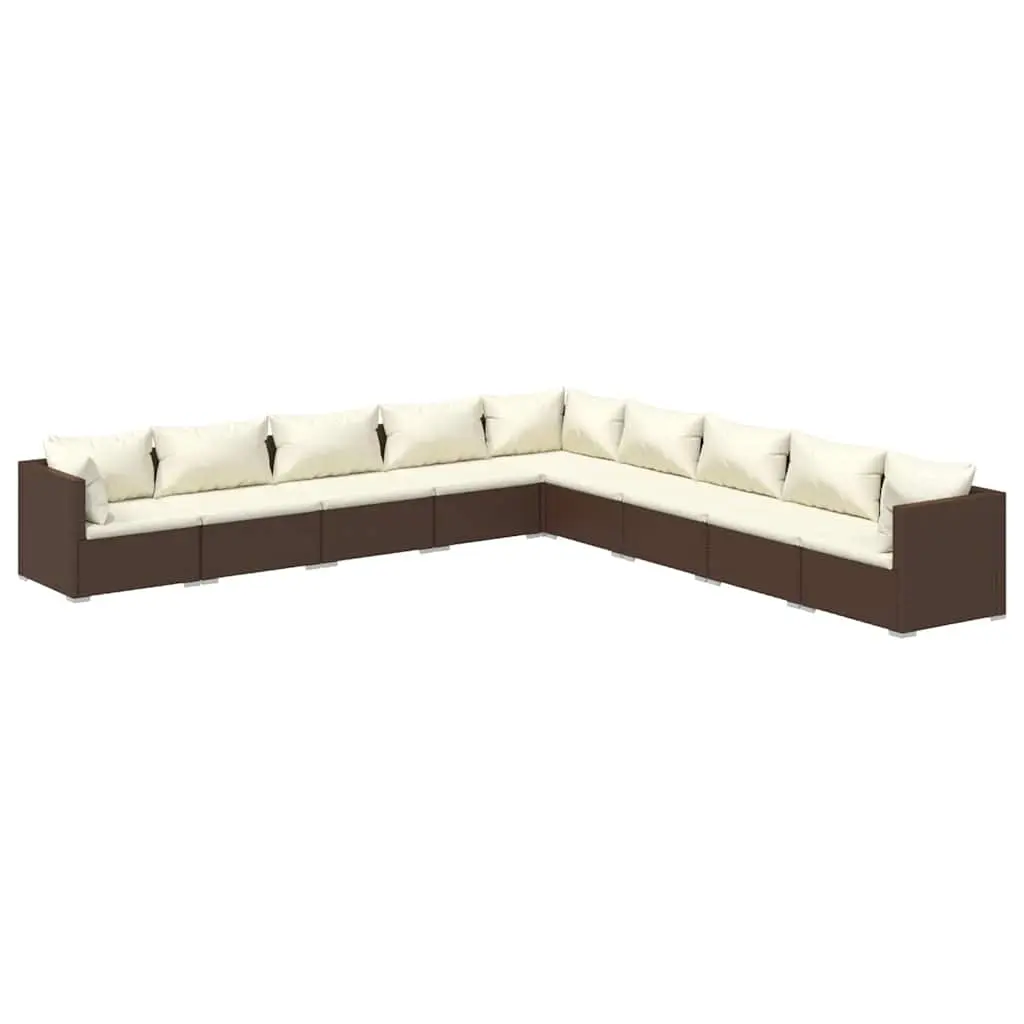 9 Piece Garden Lounge Set with Cushions Poly Rattan Brown 3101786 - Furniture