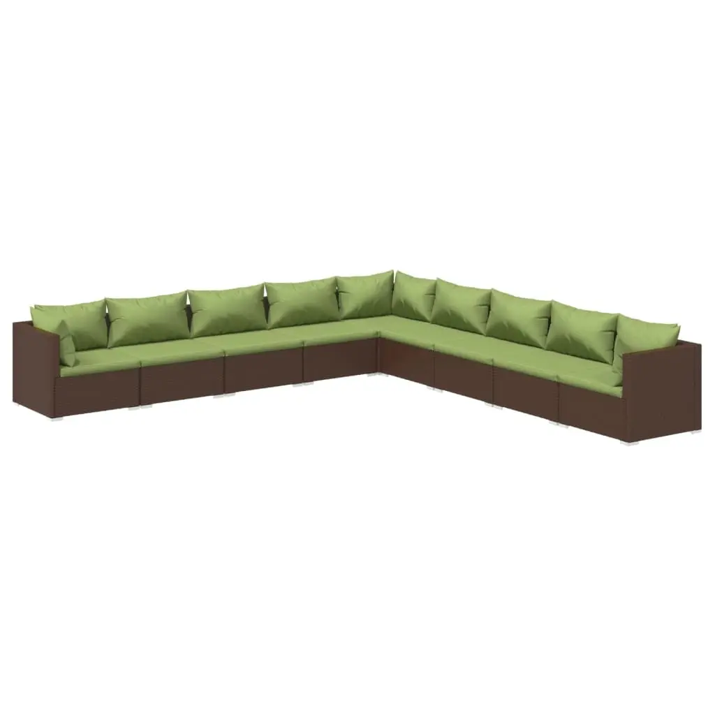 9 Piece Garden Lounge Set with Cushions Poly Rattan Brown 3101788 - Furniture