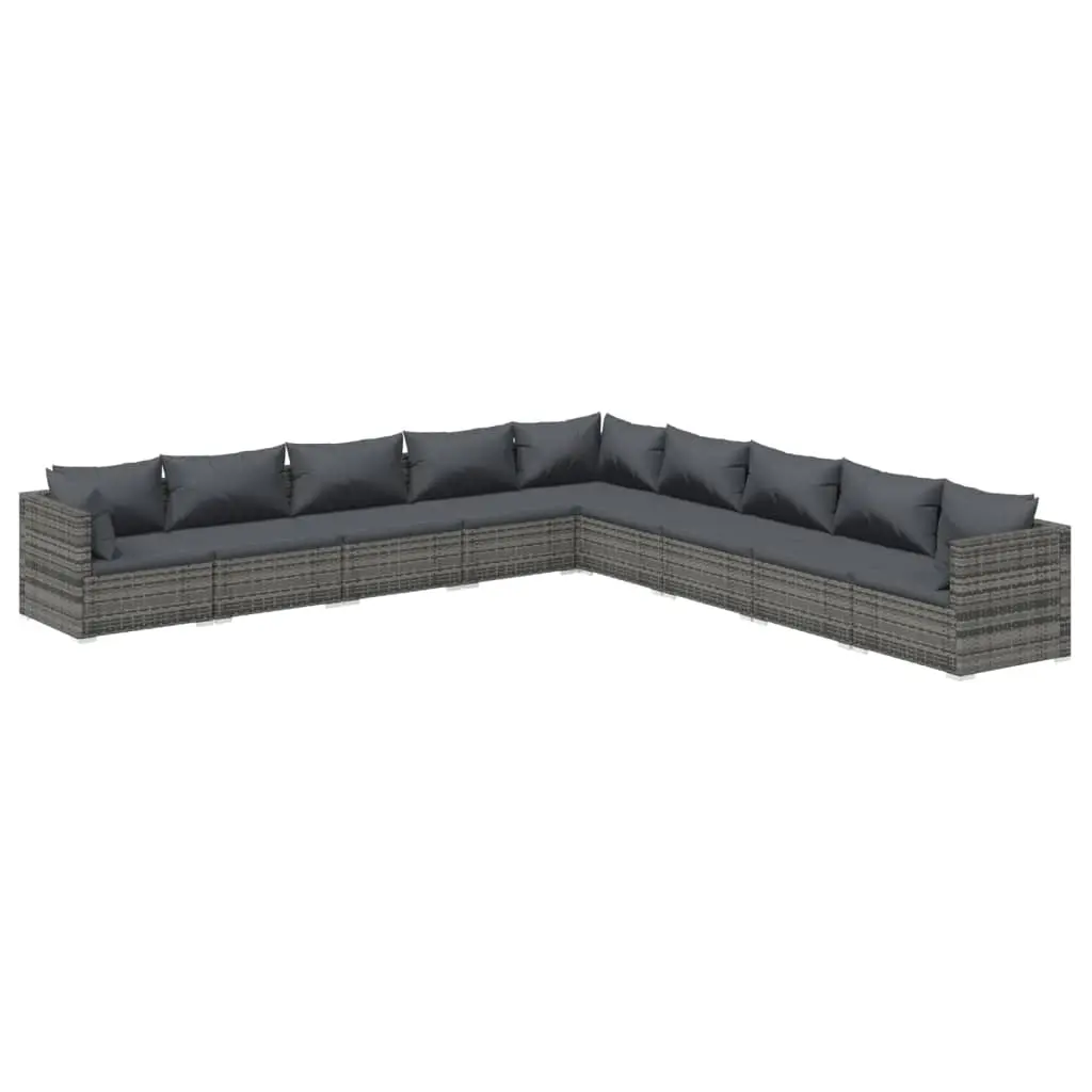 9 Piece Garden Lounge Set with Cushions Poly Rattan Grey 3101789 - Furniture