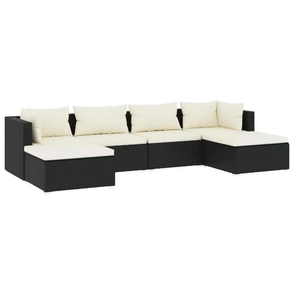 6 Piece Garden Lounge Set with Cushions Poly Rattan Black 3101799 - Furniture