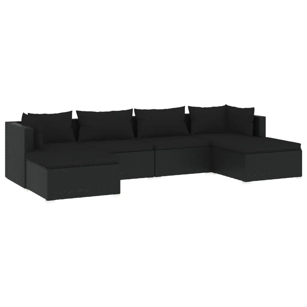 6 Piece Garden Lounge Set with Cushions Poly Rattan Black 3101800 - Furniture