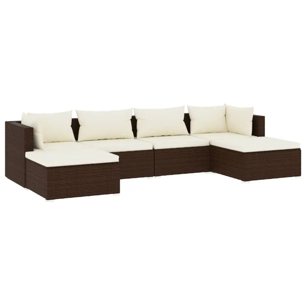 6 Piece Garden Lounge Set with Cushions Poly Rattan Brown 3101802 - Furniture