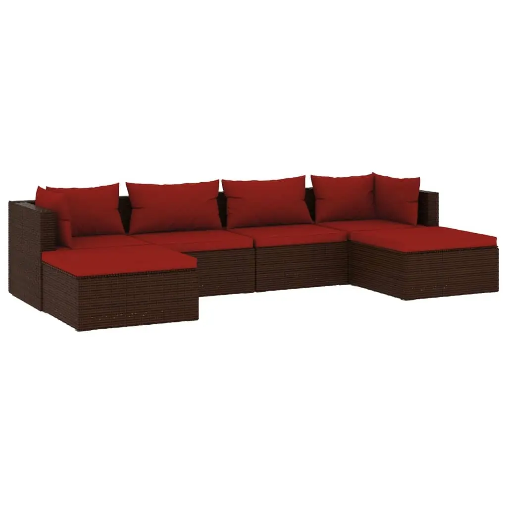 6 Piece Garden Lounge Set with Cushions Poly Rattan Brown 3101803 - Furniture