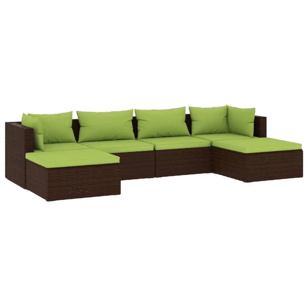 6 Piece Garden Lounge Set with Cushions Poly Rattan Brown 3101804 - Furniture
