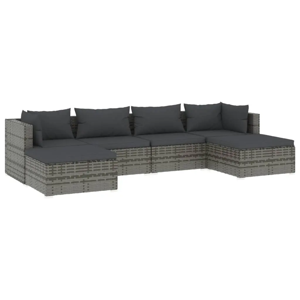 6 Piece Garden Lounge Set with Cushions Poly Rattan Grey 3101805 - Furniture