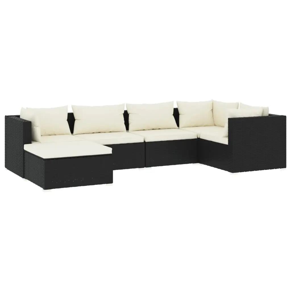 6 Piece Garden Lounge Set with Cushions Poly Rattan Black 3101807 - Furniture