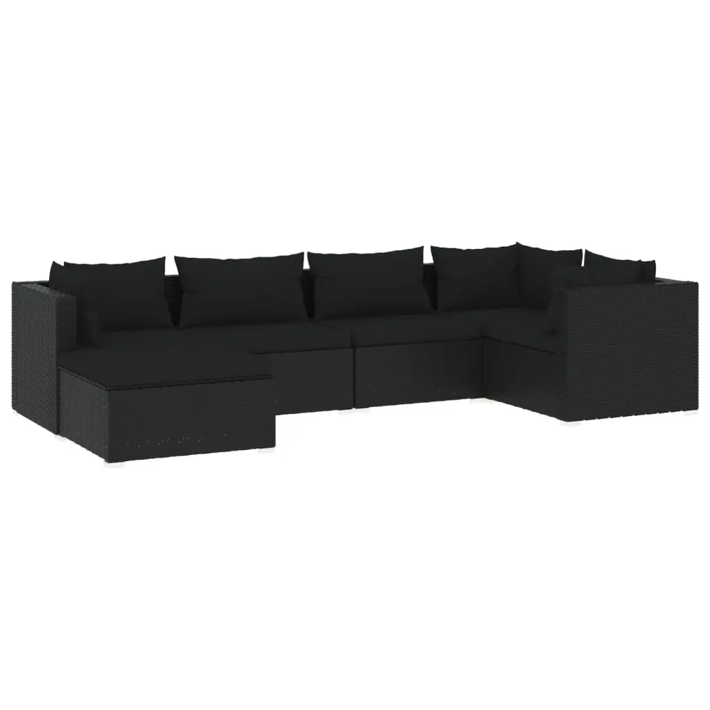 6 Piece Garden Lounge Set with Cushions Poly Rattan Black 3101808 - Furniture