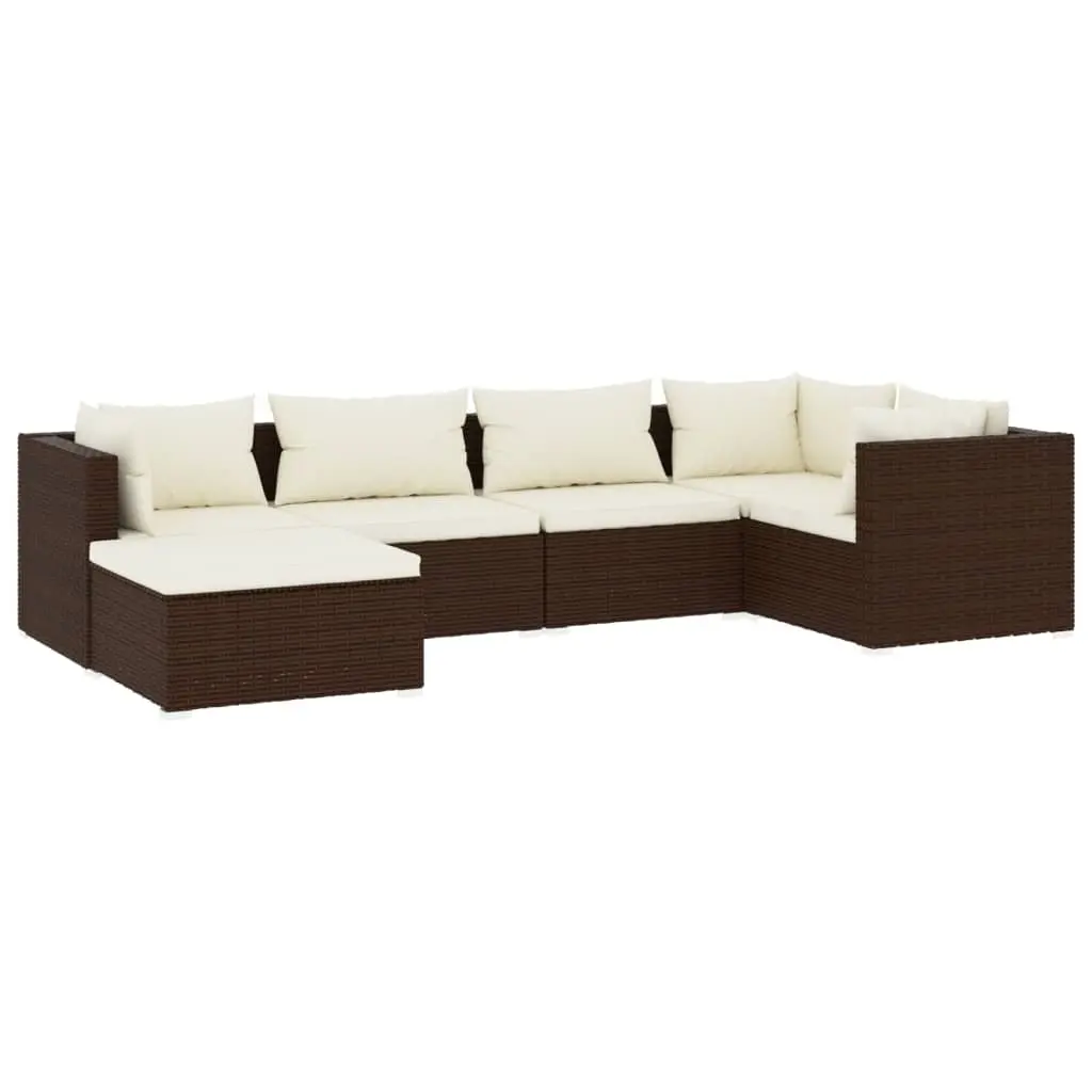 6 Piece Garden Lounge Set with Cushions Poly Rattan Brown 3101810 - Furniture