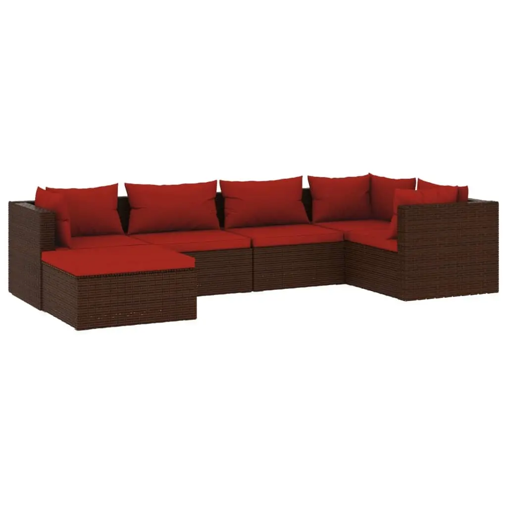 6 Piece Garden Lounge Set with Cushions Poly Rattan Brown 3101811 - Furniture