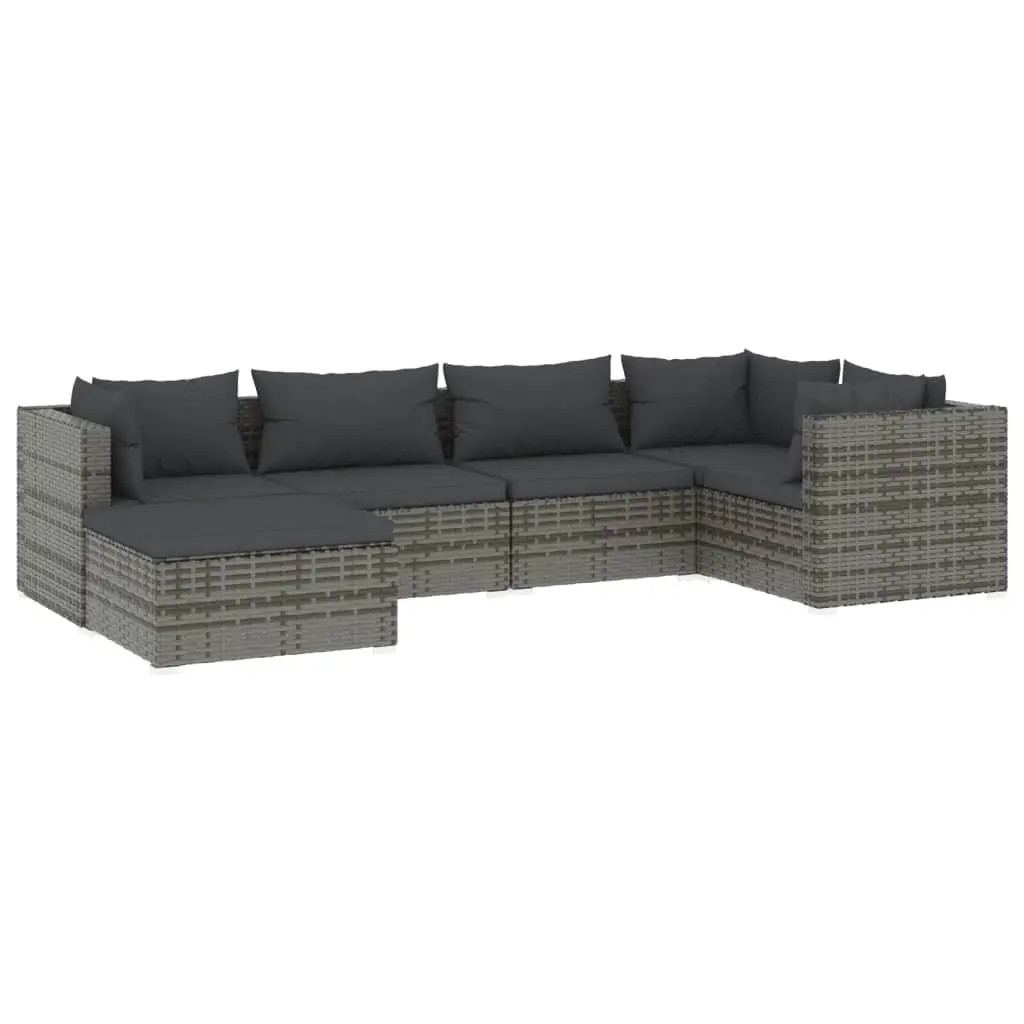 6 Piece Garden Lounge Set with Cushions Poly Rattan Grey 3101813 - Furniture