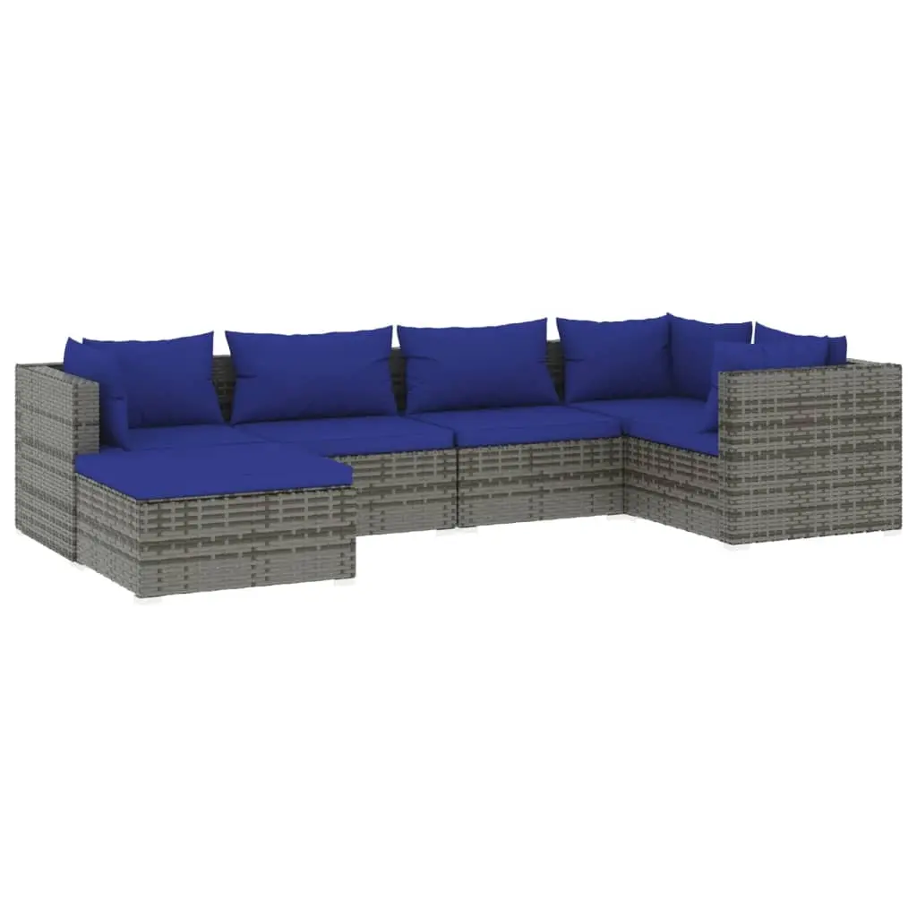 6 Piece Garden Lounge Set with Cushions Poly Rattan Grey 3101814 - Furniture