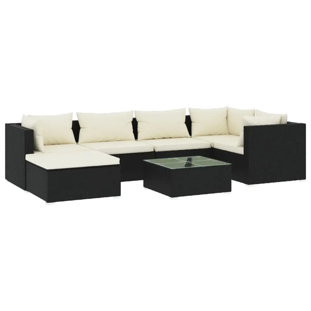 7 Piece Garden Lounge Set with Cushions Poly Rattan Black 3101815 - Furniture