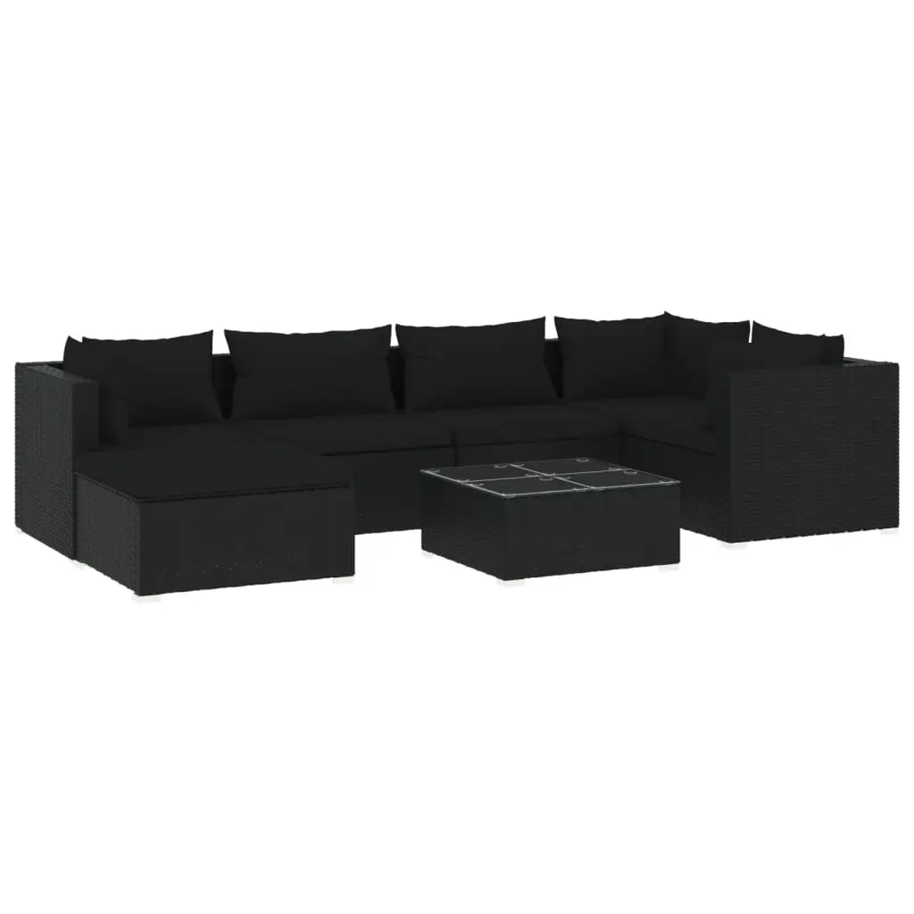 7 Piece Garden Lounge Set with Cushions Poly Rattan Black 3101816 - Furniture